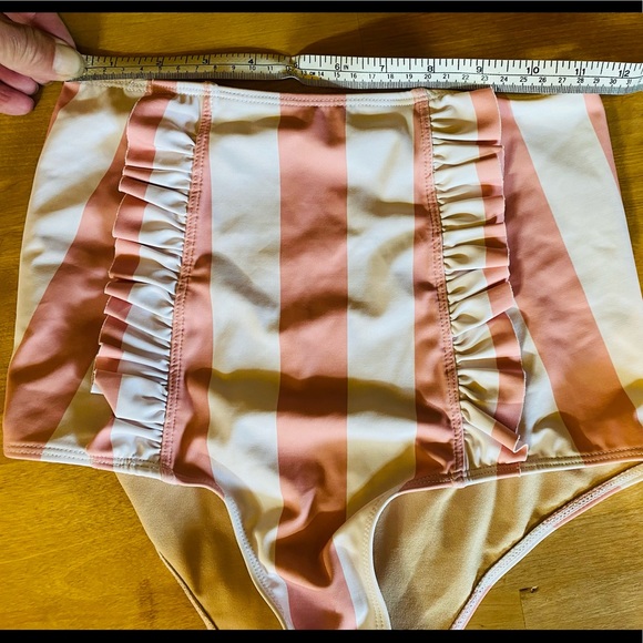 Kortni Jeane high waisted swimsuit bottoms. Pink & white striped ruffles. XS - Picture 6 of 7